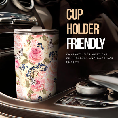 Floral Pink Butterfly Print Tumbler