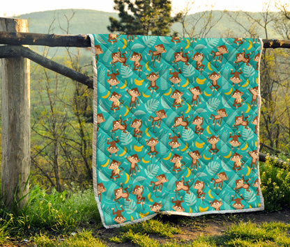 Monkey Happy Design Themed Print Quilt Bedspread