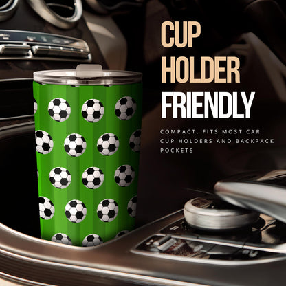 Soccer Ball Green Backgrpund Print Tumbler