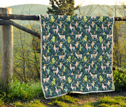 Llama with Cactus Design Print Quilt Bedspread