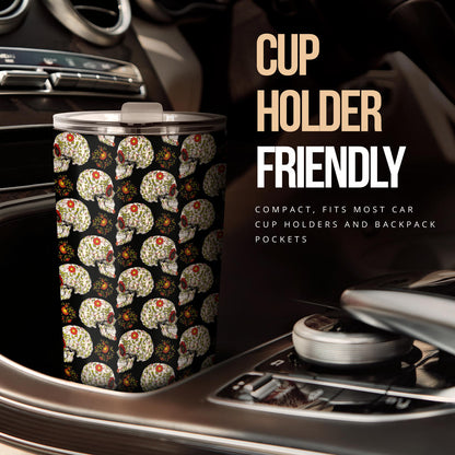 Sugar Skull Flower Design Themed Print Tumbler