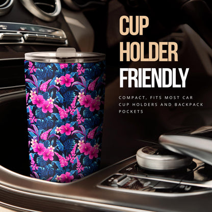 Tropical Folower Pink Themed Print Tumbler