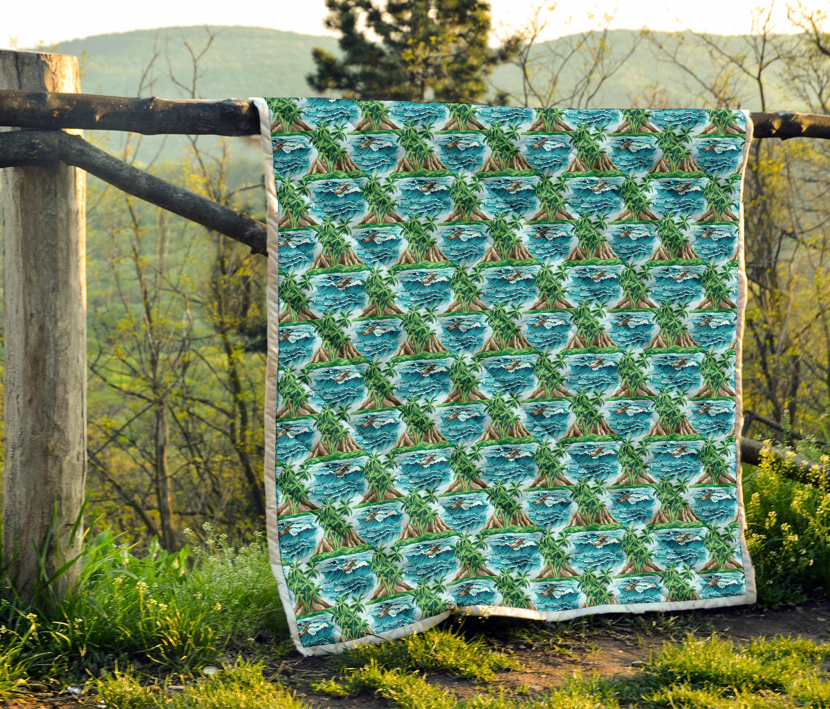 Palm Tree Hawaiian Themed Design Print Quilt Bedspread
