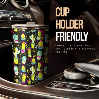 Cactus Neon Style Print Pattern Tumbler