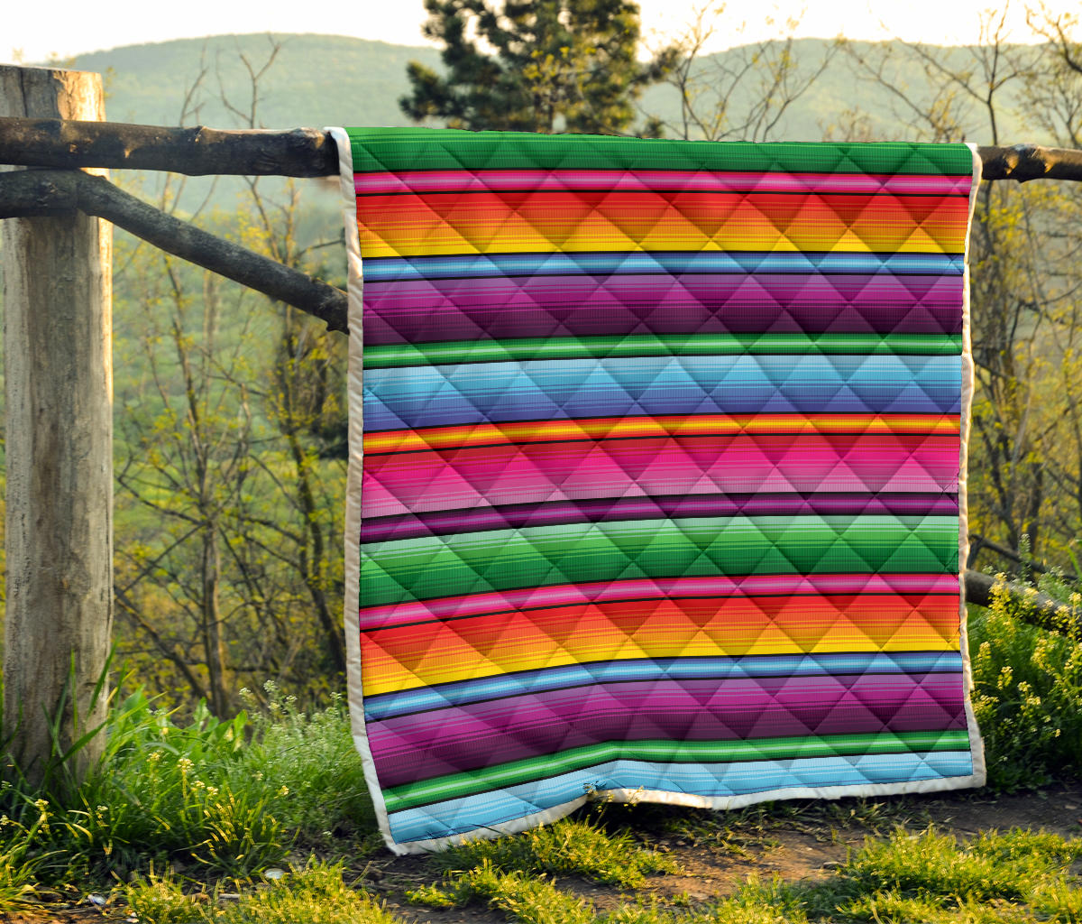 Mexican Blanket Colorful Print Pattern Quilt Bedspread