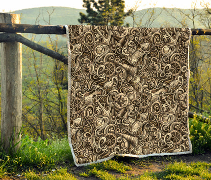 Nautical Tattoo Design Themed Print Quilt Bedspread