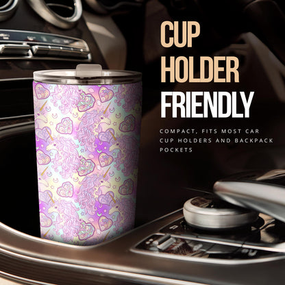 Unicorn Rainbow Star Heart Print Tumbler