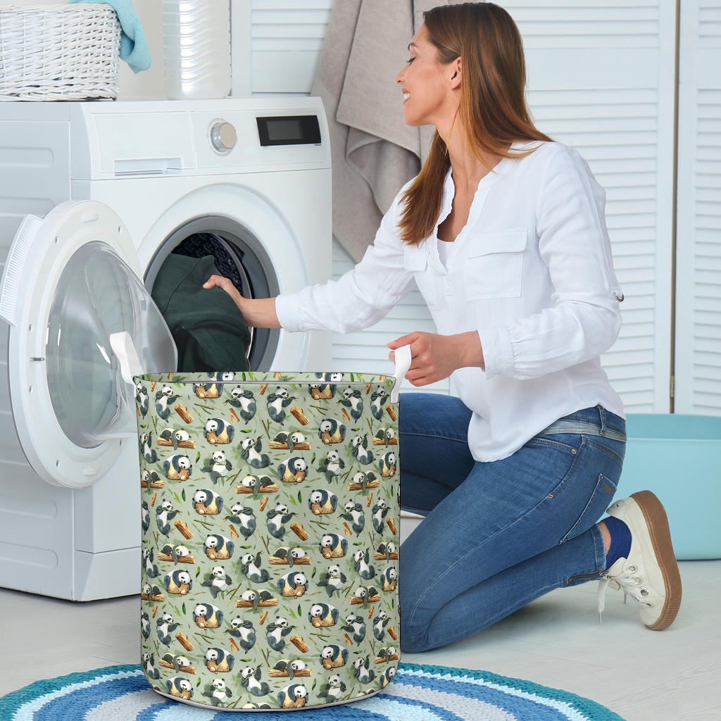 Panda Bear Design Bamboo Print Laundry Basket