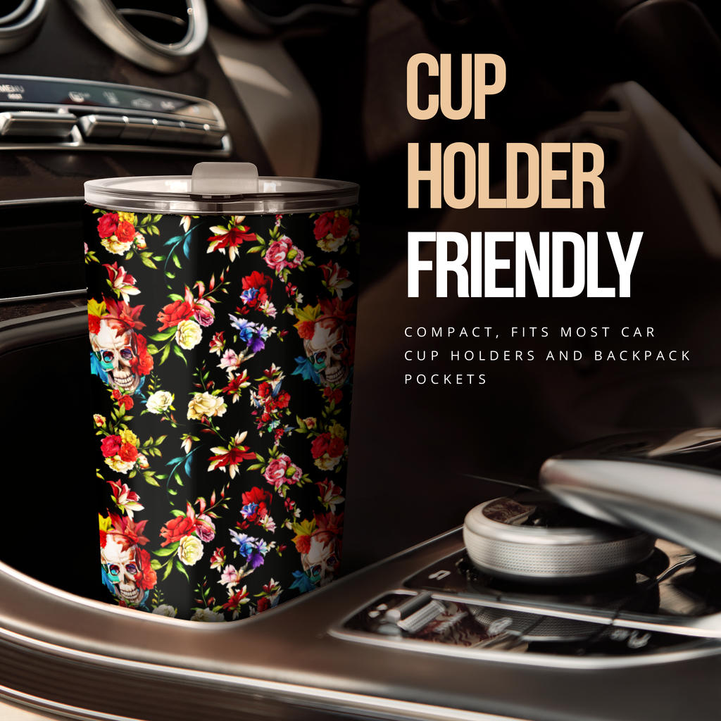 Skull Roses Flower Design Themed Print Tumbler