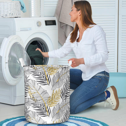 Gold Glitter Tropical Palm Leaves Laundry Basket