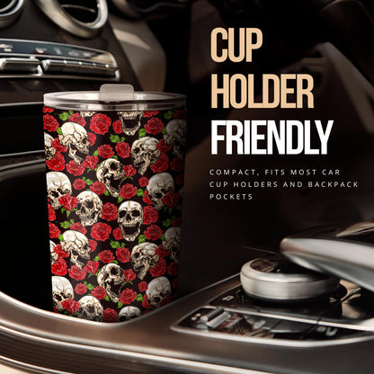 Skull Roses Design Themed Print Tumbler