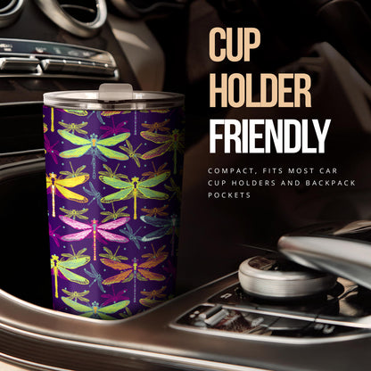 Dragonfly Neon Color Print Pattern Tumbler