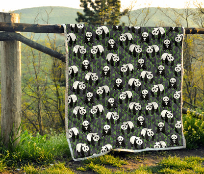 Panda Bear Bamboo Themed Print Quilt Bedspread