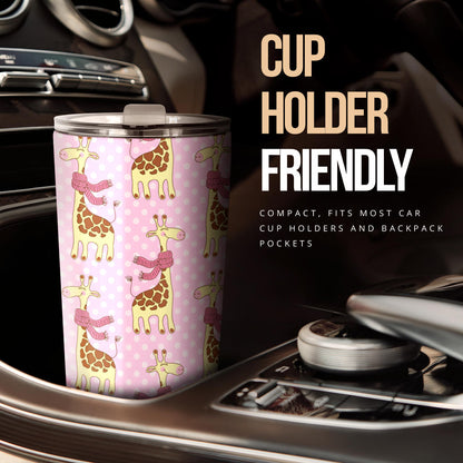 Giraffe Cute Pink Polka Dot Print Tumbler