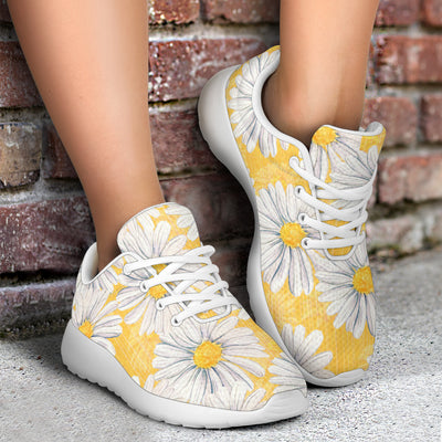 Daisy Yellow Watercolor Print Pattern Athletic Shoes