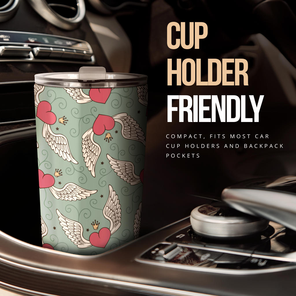Angel Wings Heart Design Themed Print Tumbler