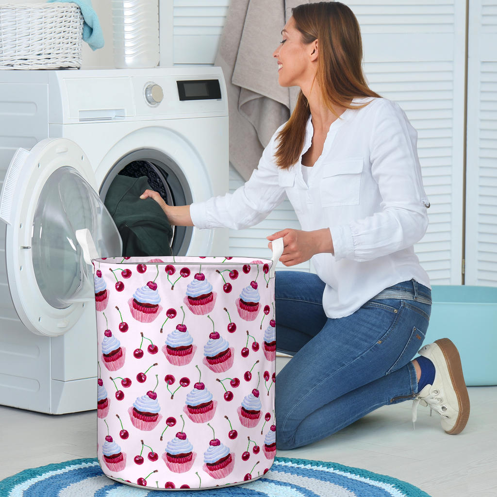 Cherry Cupcake Pink Pattern Laundry Basket