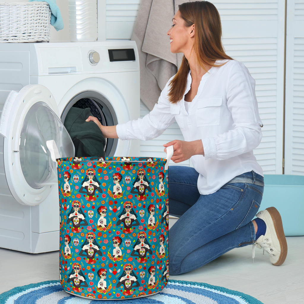 Day of the Dead Old School Girl Design Laundry Basket