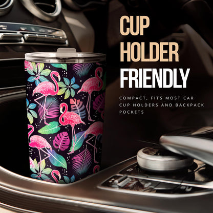 Flamingo Tropical leaves Neon Print Tumbler