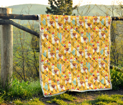 Llama Cute Themed Print Quilt Bedspread