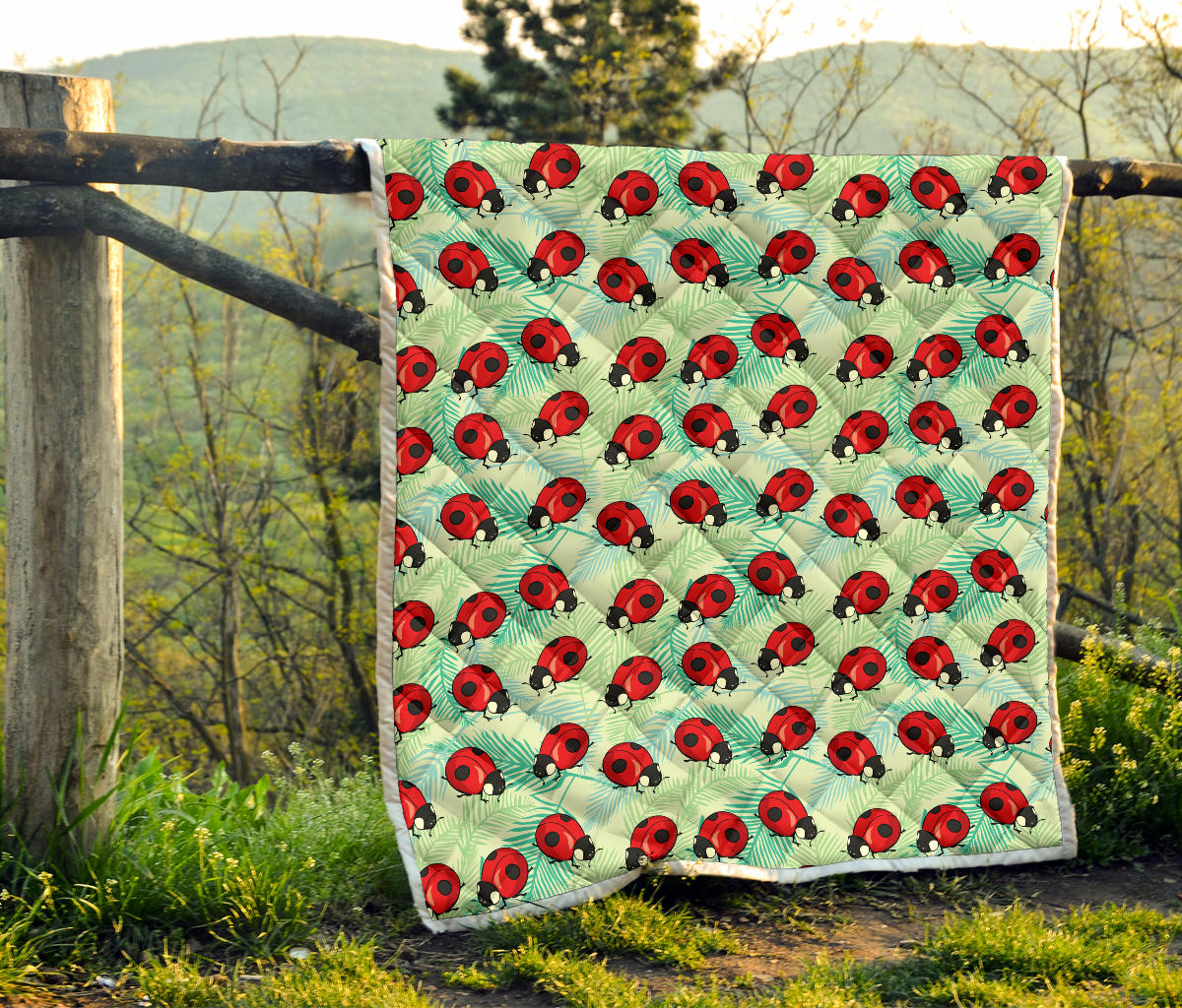Ladybug Cute Print Pattern Quilt Bedspread