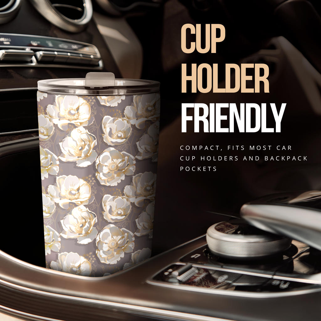 Elegant Grey Flower Print Tumbler