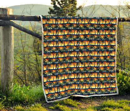 Palm Tree Sunset Design Print Quilt Bedspread