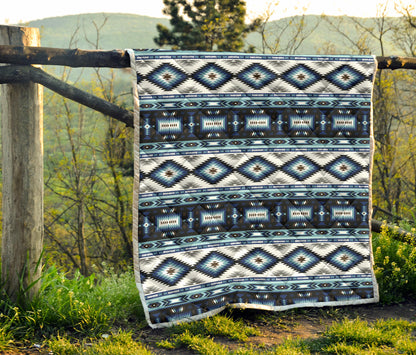 Navajo Dark Blue Print Pattern Quilt Bedspread