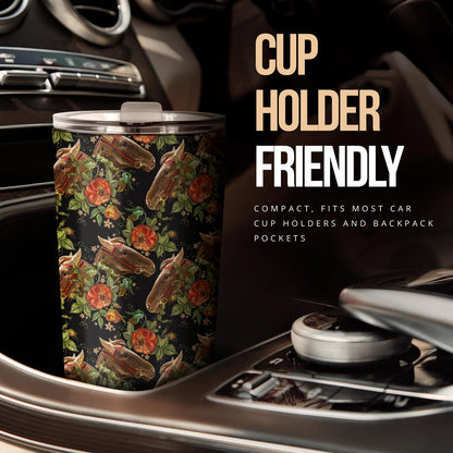 Horse Embroidery with Flower Design Tumbler