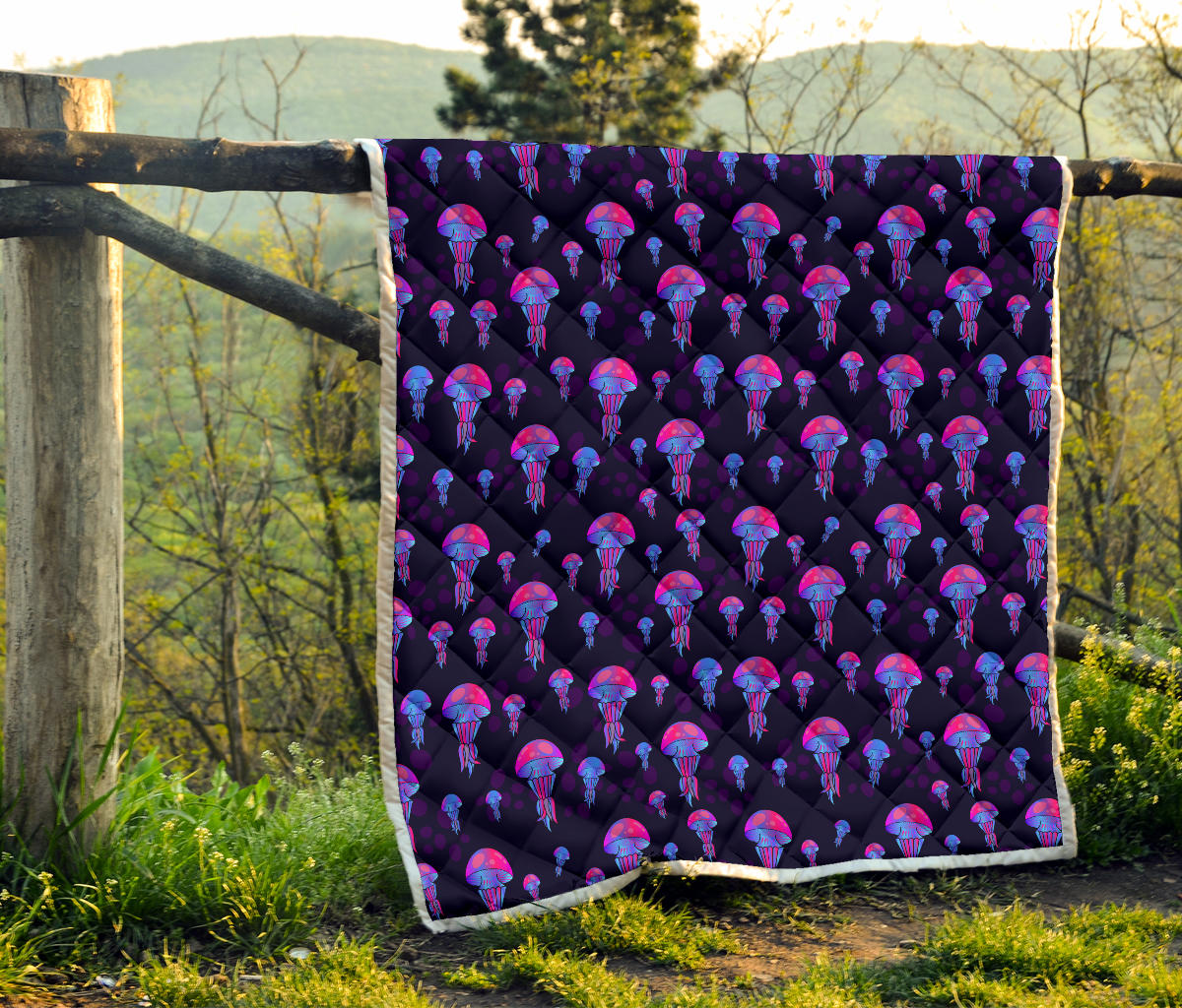 Jellyfish Neon Print Quilt Bedspread