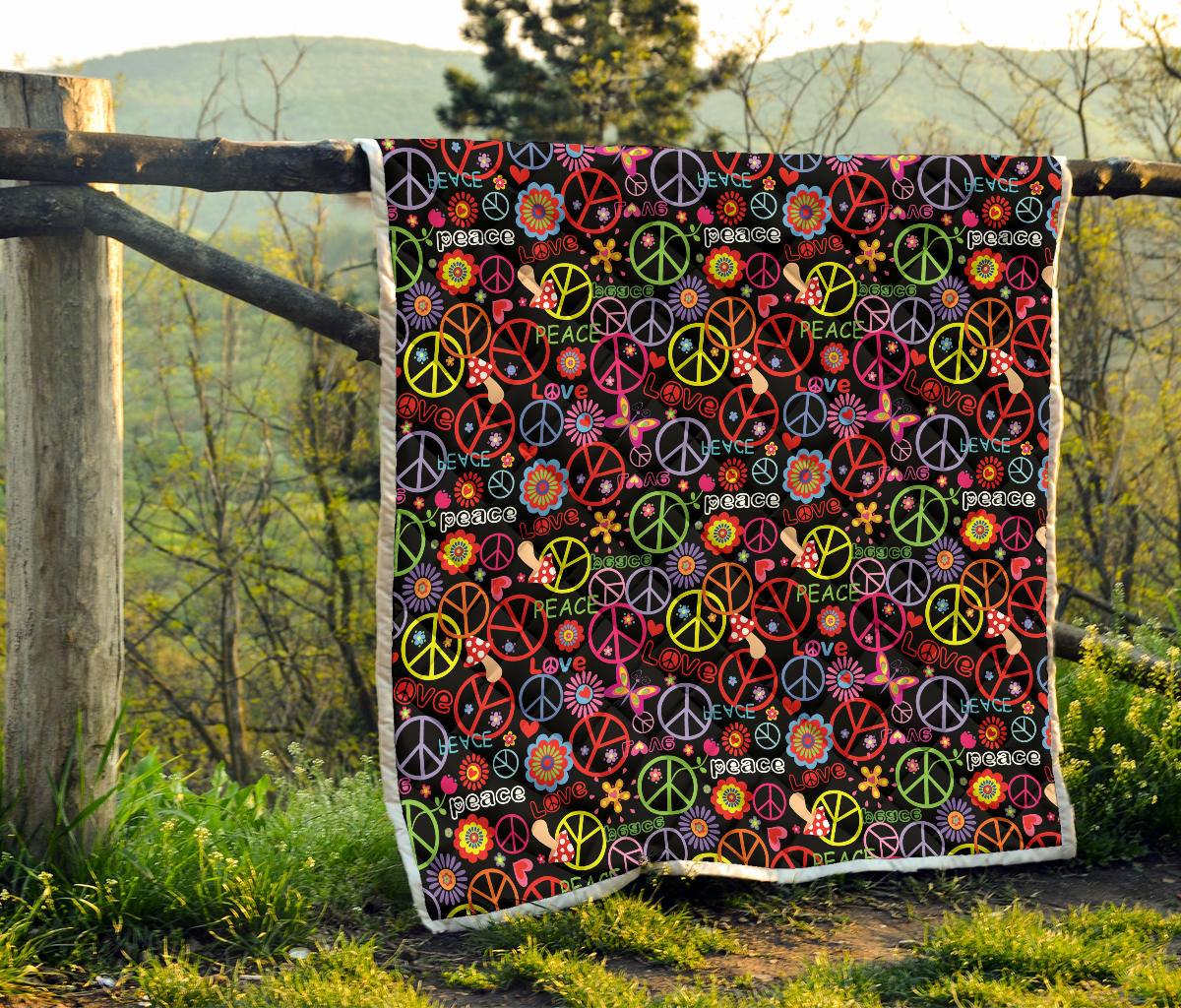 Peace Sign Colorful Design Print Quilt Bedspread