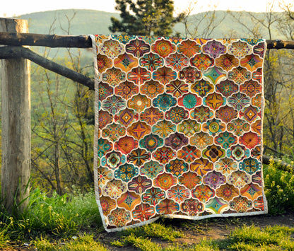 Mandala Mosaic Themed Design Print Quilt Bedspread