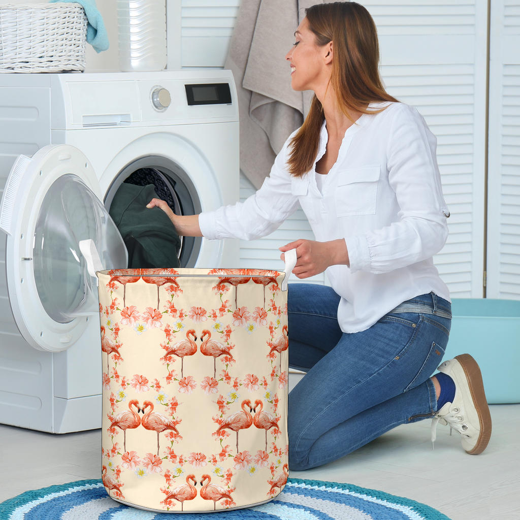 Flamingo Hibiscus Print Pattern Laundry Basket