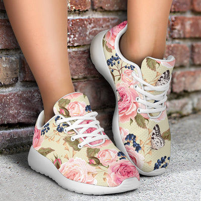 Floral Pink Butterfly Print Athletic Shoes