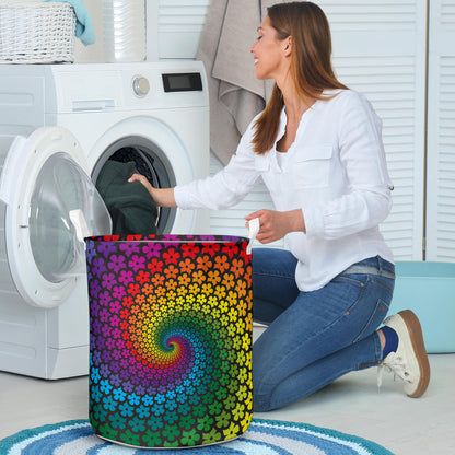 Flower Power Rainbow Spiral Print Laundry Basket