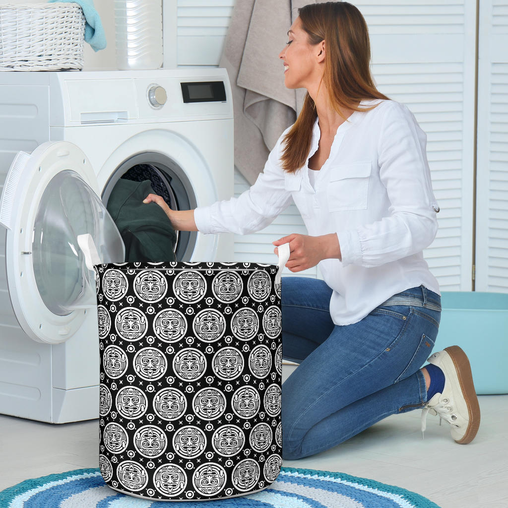Calendar Aztec White Black Print Pattern Laundry Basket