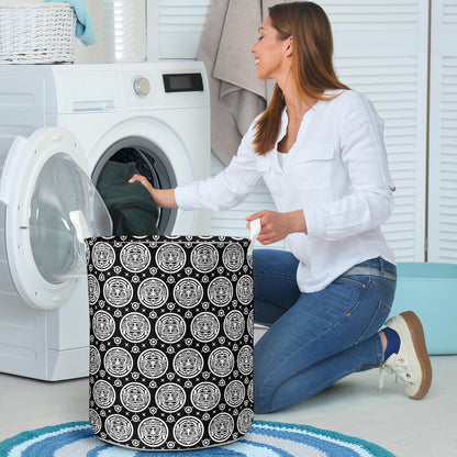 Calendar Aztec White Black Print Pattern Laundry Basket
