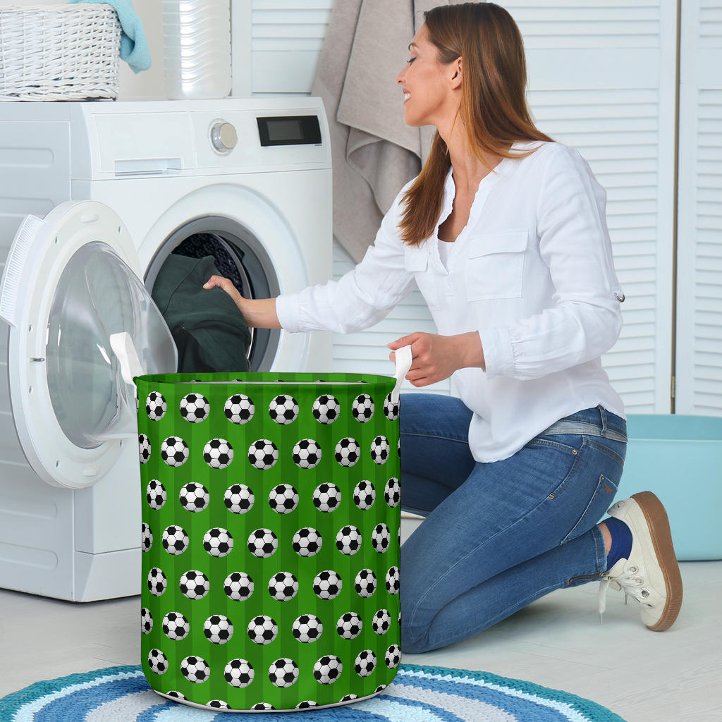 Soccer Ball Green Backgrpund Print Laundry Basket