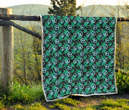 Peace Sign Themed Design Print Quilt Bedspread