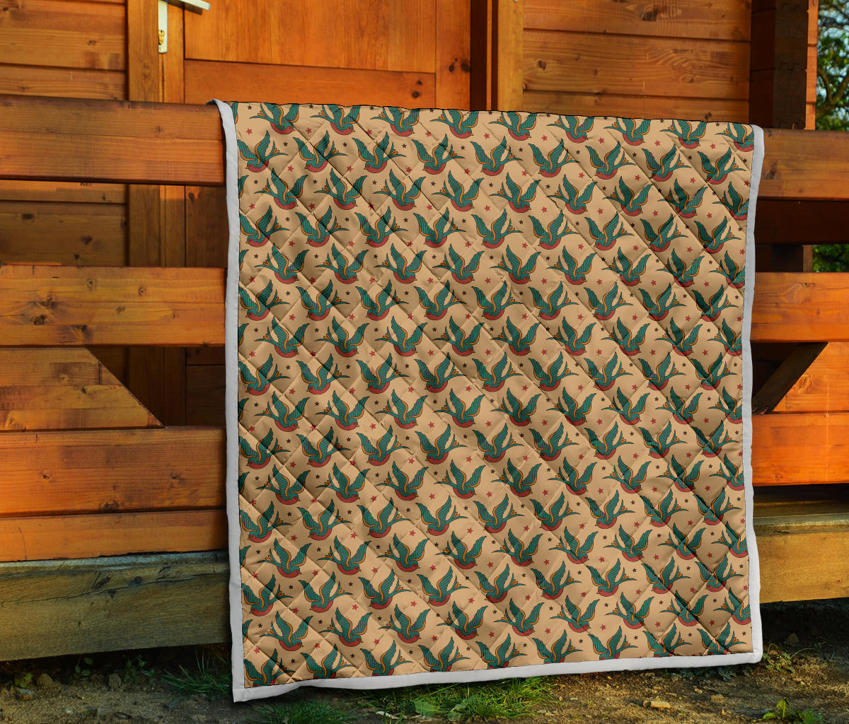 Old School Tattoo Swallow Design Quilt Bedspread
