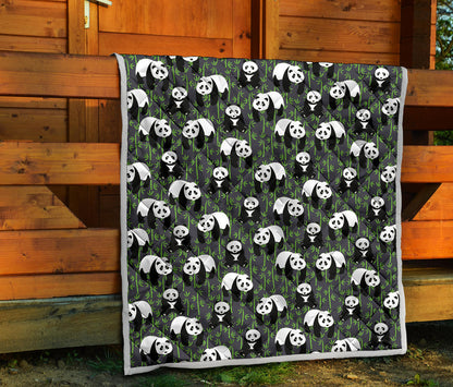 Panda Bear Bamboo Themed Print Quilt Bedspread