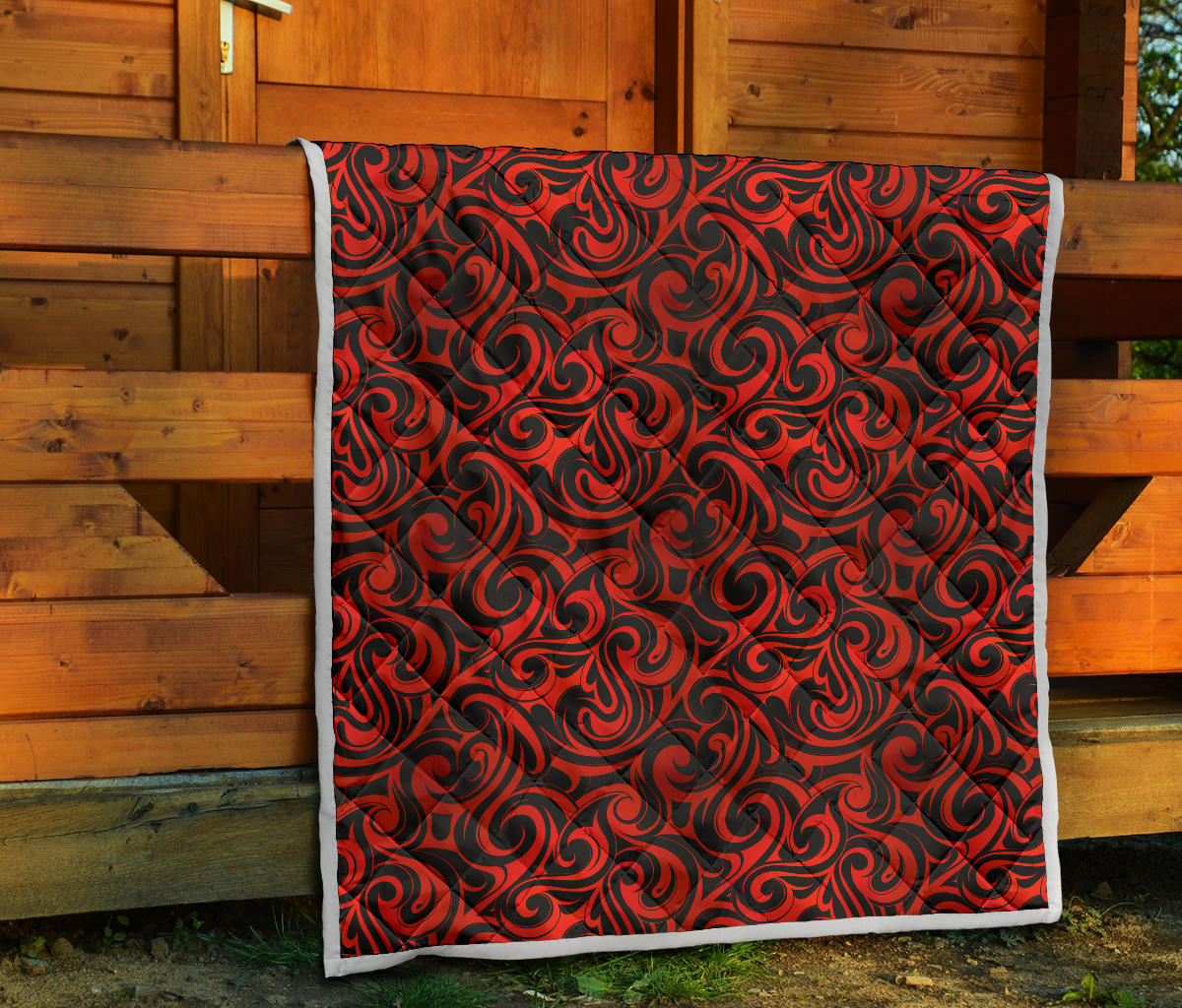 Maori Red Black Themed Design Quilt Bedspread