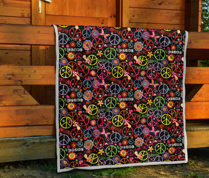 Peace Sign Colorful Design Print Quilt Bedspread