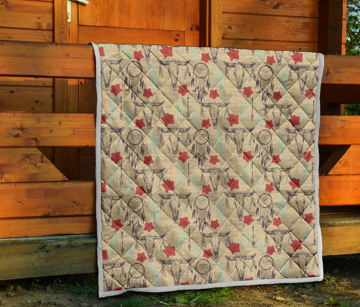 Native Buffalo Head Themed Design Print Quilt Bedspread