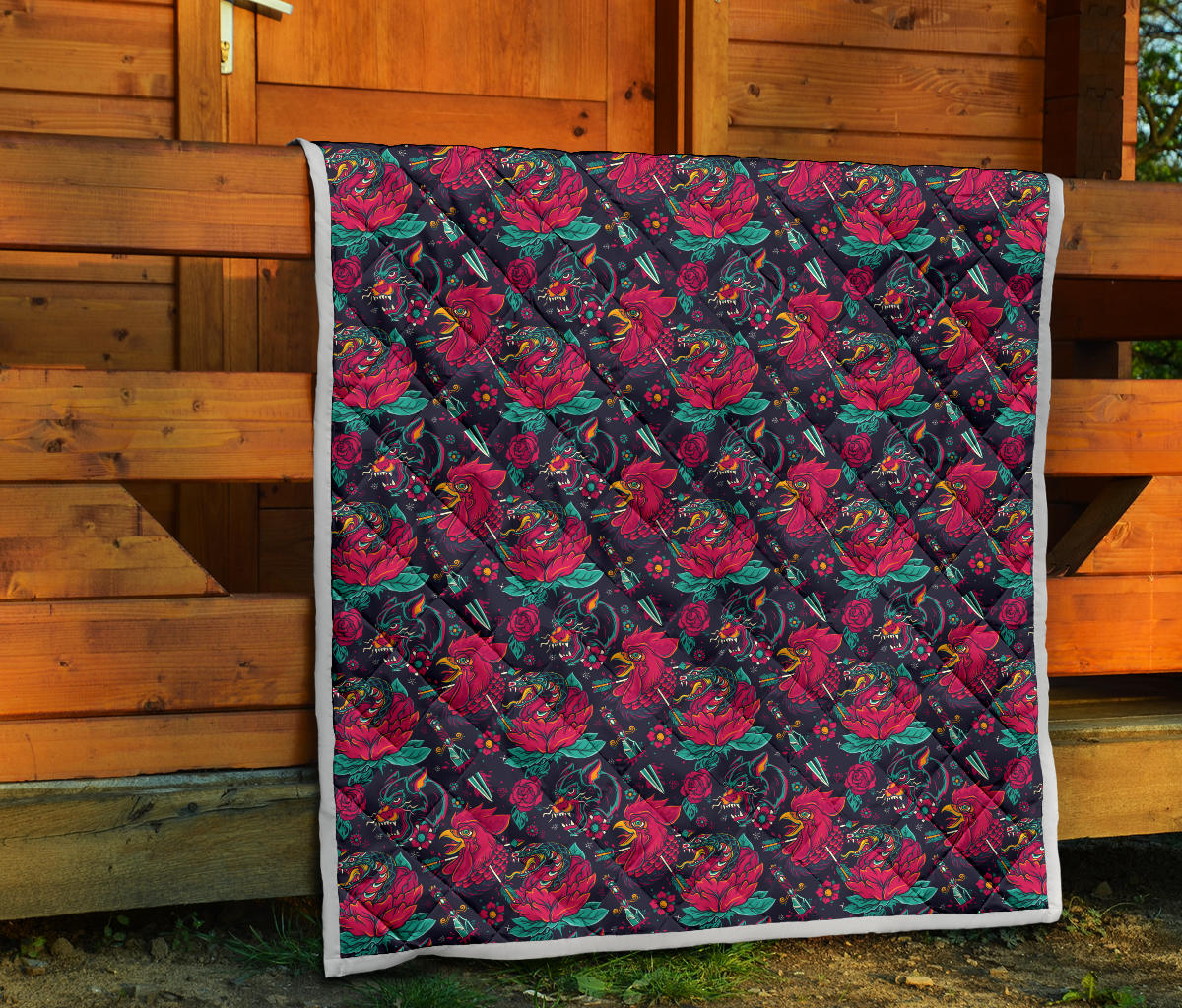 Old School Tattoo Print Quilt Bedspread