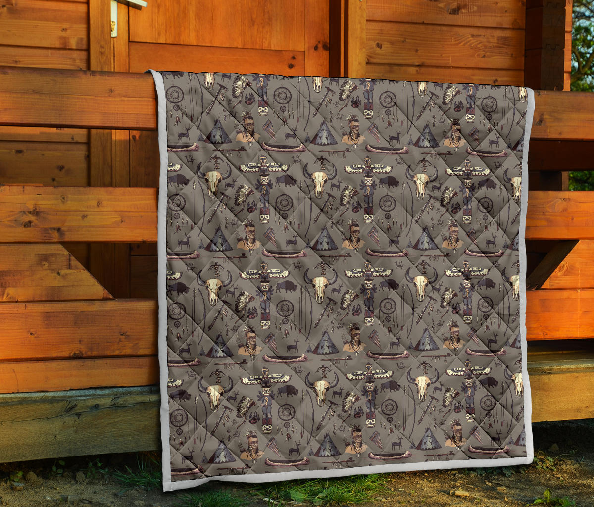 Native Indian life Design Print Quilt Bedspread