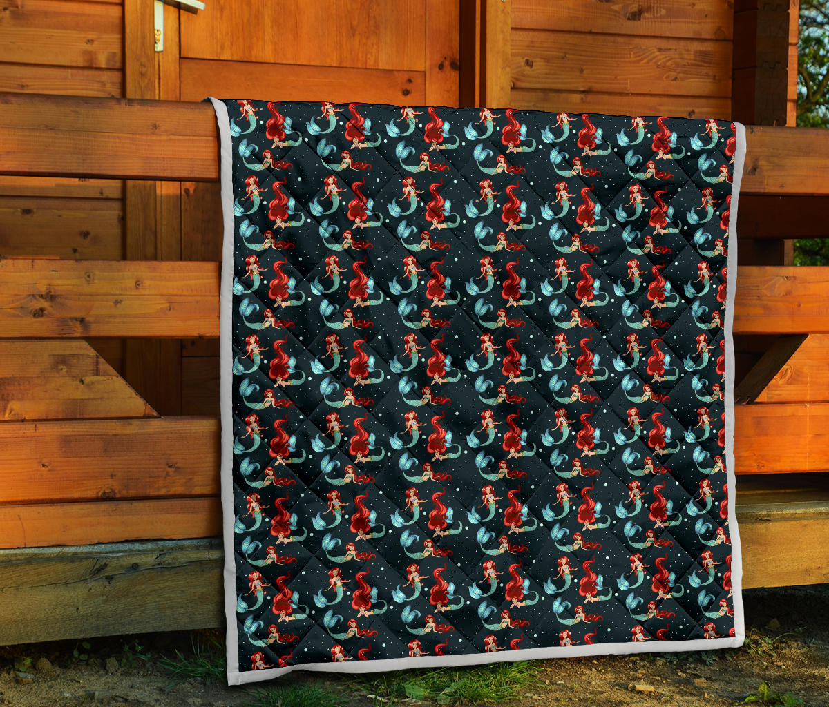 Mermaid Girl Themed Design Print Quilt Bedspread