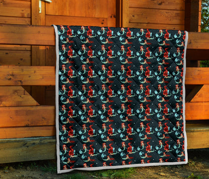 Mermaid Girl Themed Design Print Quilt Bedspread