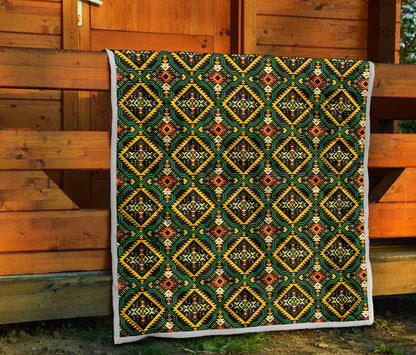 Kente Green Design African Print Quilt Bedspread