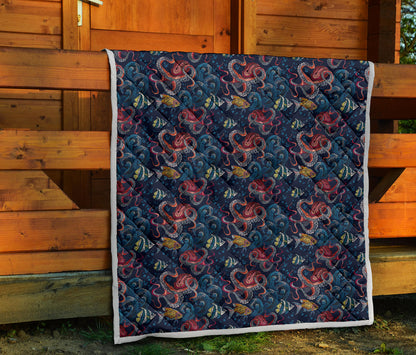 Octopus Deep Sea Print Themed Quilt Bedspread